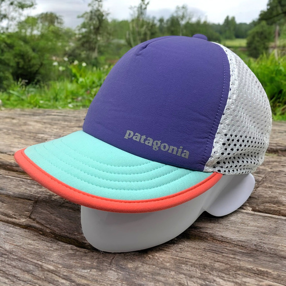 Vintage 1990's Patagonia Mesh Back Colorblock Hat Cap Periwinkle Aqua Coral Duck